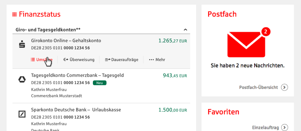 Multibanking Screenshot Online-Banking Sparkasse